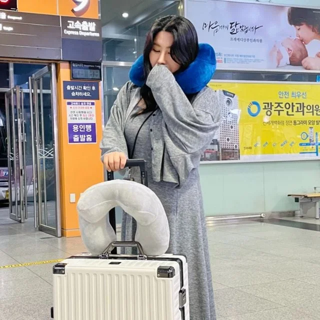 휴대용 벨벳 에어 목베개 목 받침 안대 귀마개 3종 세트 차량 이동 상세1