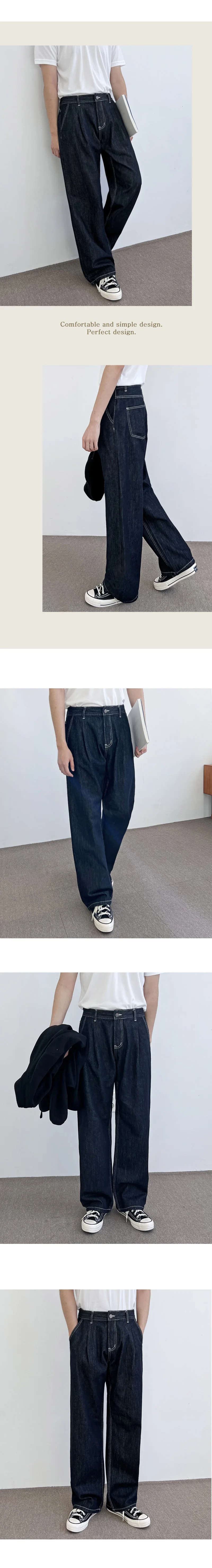 와이드 데님 팬츠 핀턱 남자 청바지 통바지 상세3