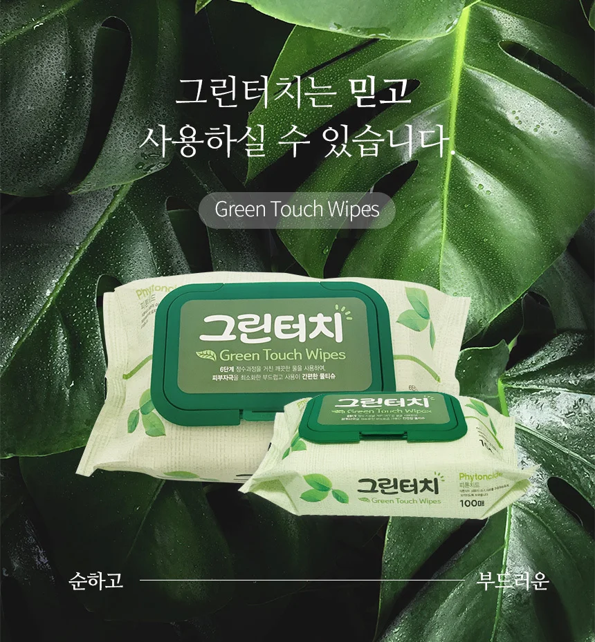 그린터치물티슈(100매)/1개입그린터치/캡형100 고급물티슈 상세2