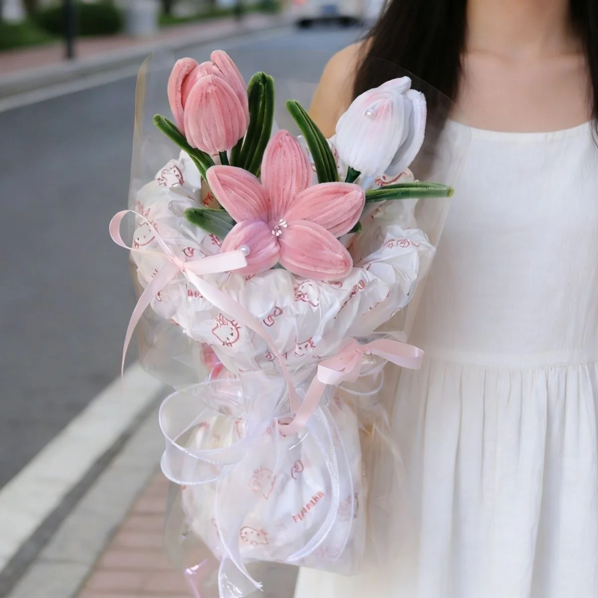 트위스트 모조 튤립 부케 완제품 핸드메이드 선물 어머니날 생일 장식 아이디어 상세3