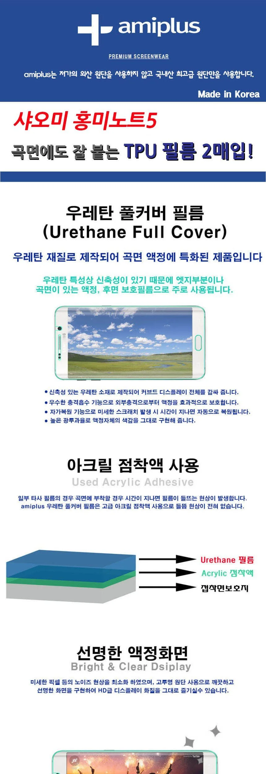 샤오미 홍미노트5 우레탄 풀커버 TPU 보호필름 2매입 상세2