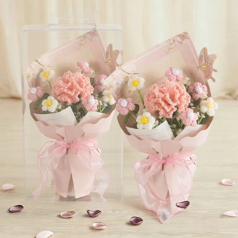 어버이날 카네이션 인조 꽃다발 완제품 손으로 뜨개질한 실꽃 장미꽃다발 엄마에게 주는 상세5