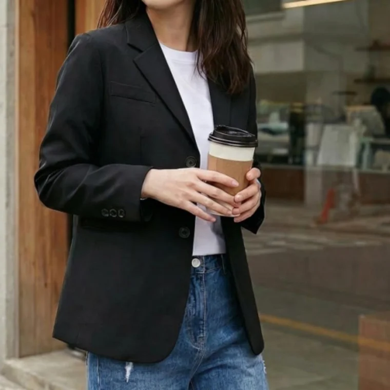 간절기 데일리 봄 자켓 정장 간절기 여성 싱글 세미오버핏 블레이저 룩