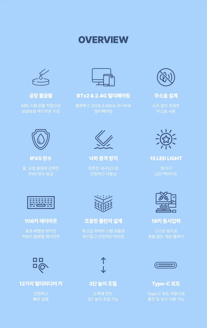 사일런스 무소음 무선 블루투스 키보드 NavyBlue 상세2