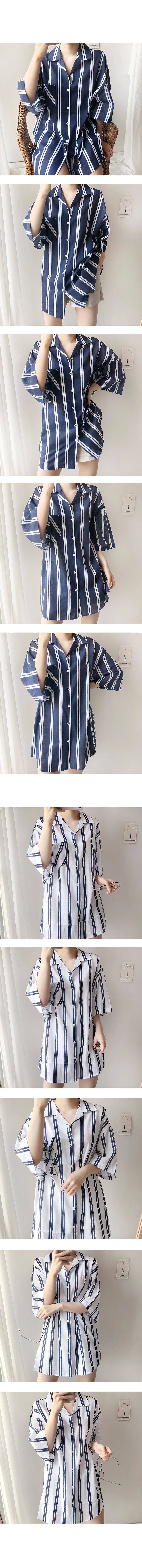 휴양지 여성 카라 셔츠 네이비 반팔 오버핏 남방 블라우스 상세2