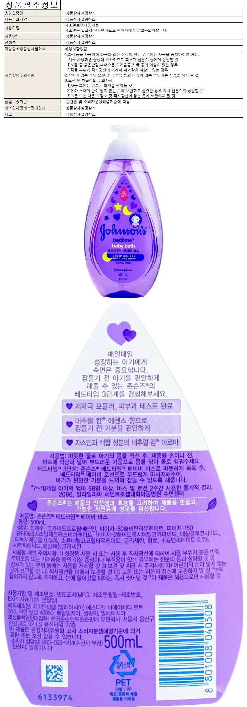 존슨즈베이비 베드타임 바스500ml 상세1