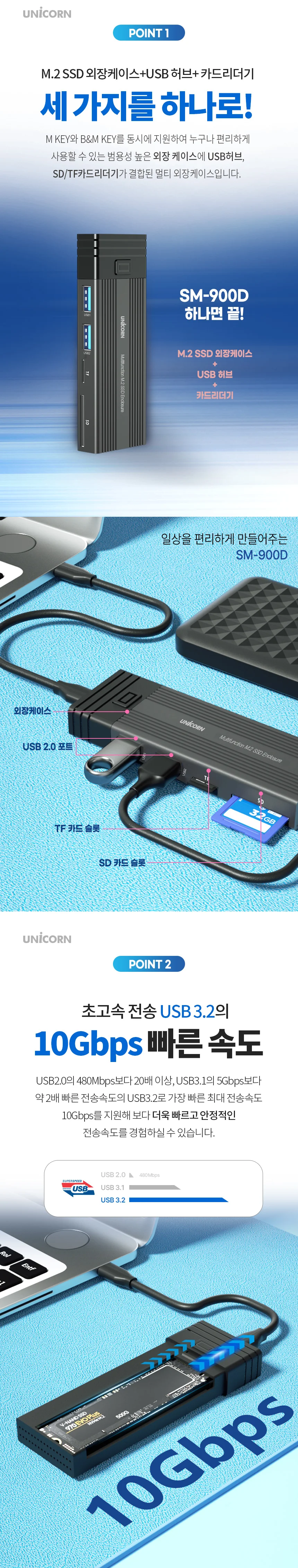 멀티 M.2 SSD외장케이스 USB2.0허브 NGFF NVME 10GBPS 컴퓨터 PC 노트북 10Gbps 상세2