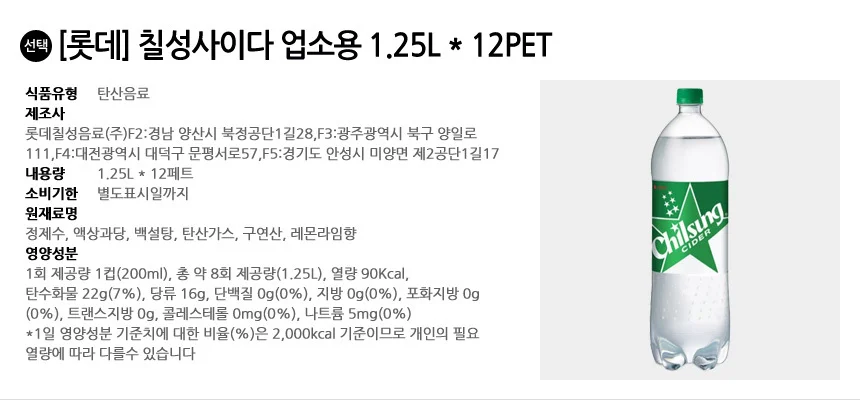 롯데 칠성사이다 업소용 1.25L x 12PET 상세3