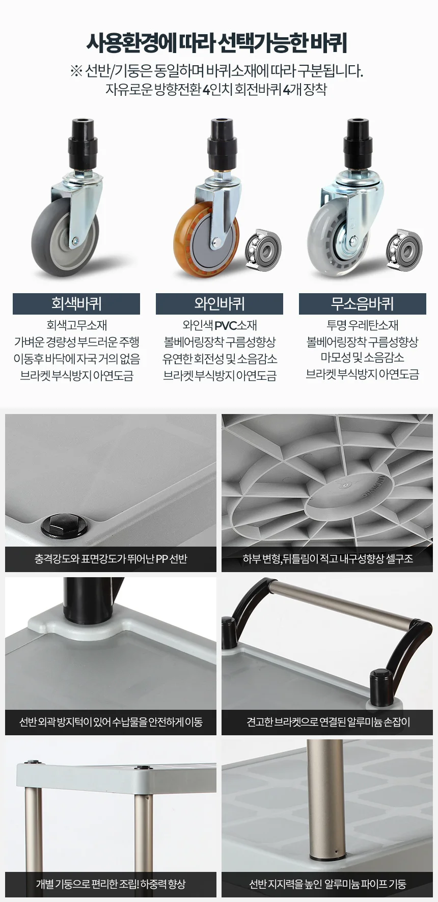 플라스틱 PP 서빙카트 운반 식당 업소용 핸드카 이동 상세4