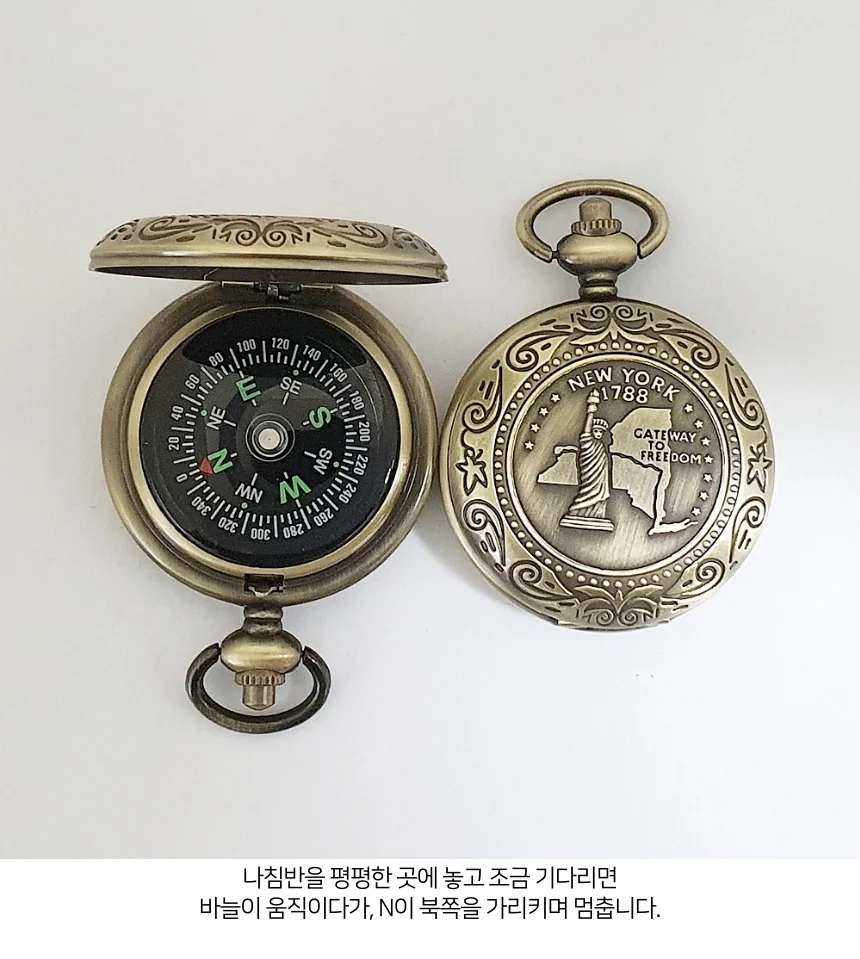 앤틱 레트로 자유의여신상 휴대용 등산 캠핑 나침반 상세5