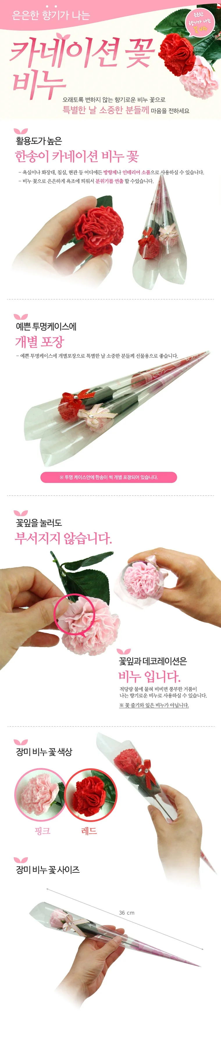 카네이션비누꽃-한송이/어버이날선물/스승의날꽃/비누꽃다발/기념일선물/(지나산업) 상세2