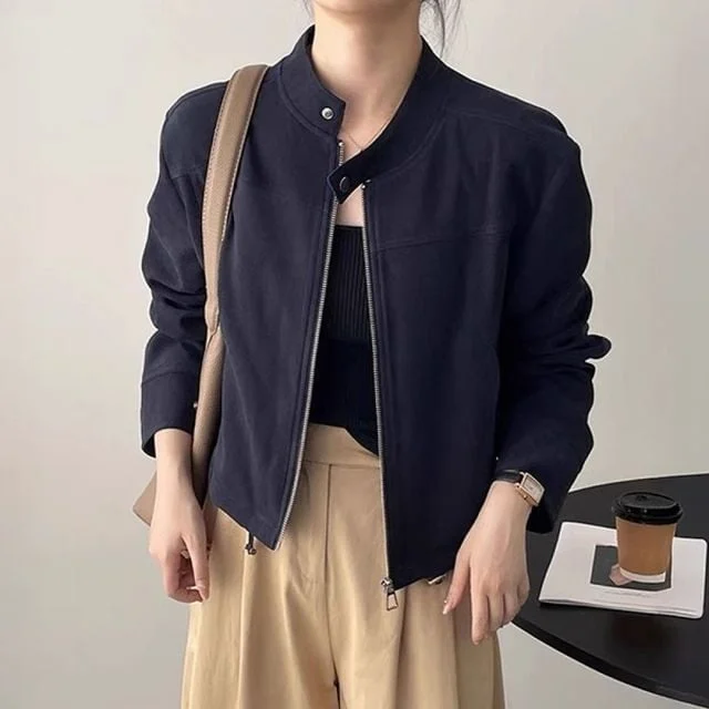 여성 숏 재킷 밴딩 노카라 점퍼 2컬러 숏자켓