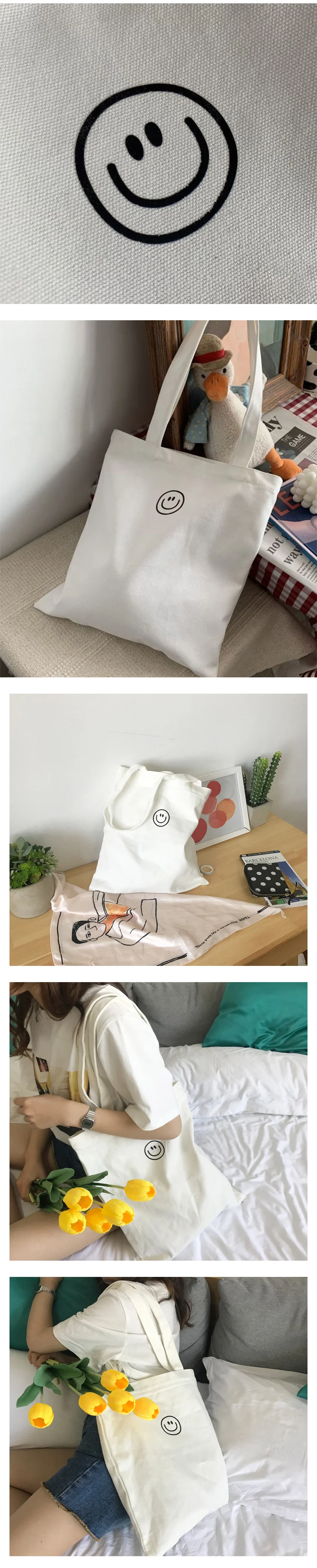 스마일 캔버스 숄더백 DIY에코백 학생에코백 상세이미지