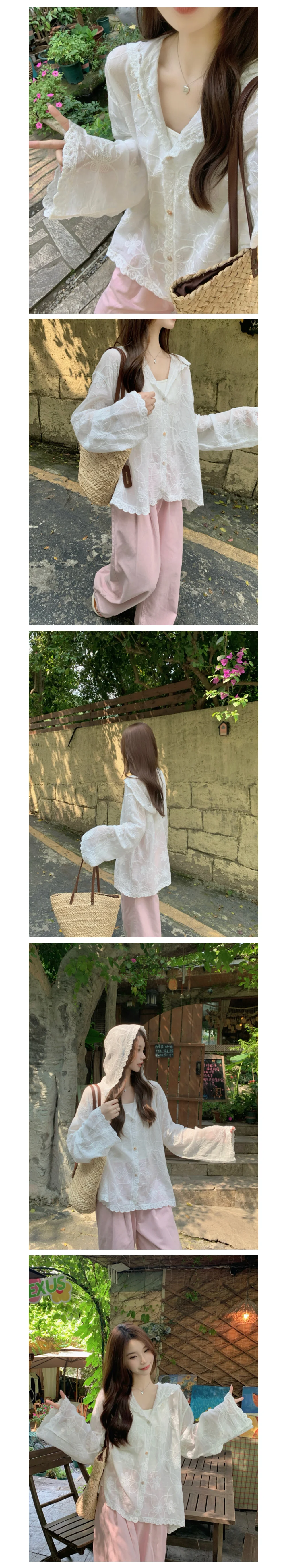 플라워 자수 시스루 가디건 여성 여름 긴팔 얇은 겉옷 상세2