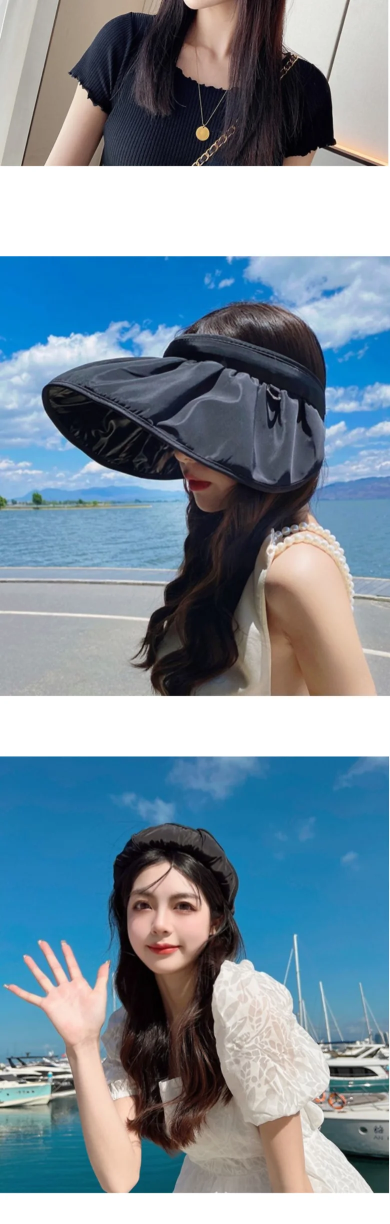 여성 자외선차단 와이어 돌돌이 썬캡 챙모자 상세3