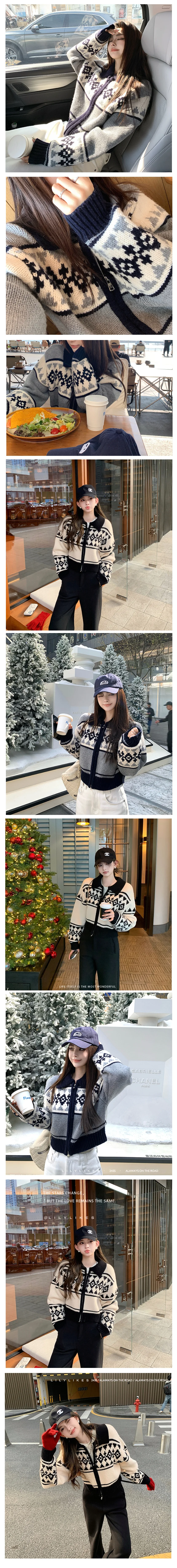 노르딕 패턴 집업 가디건 빈티지 눈꽃 니트 웨어 상세3