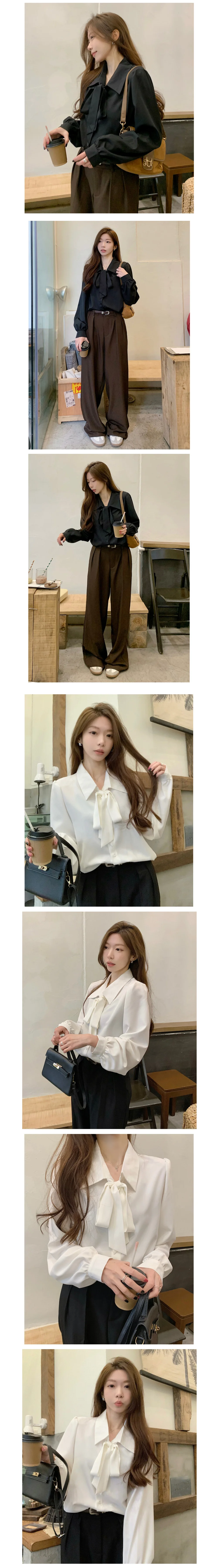 여성 셔츠 블라우스 리본 카라 긴팔 오피스룩 깔끔한 데일리룩 상세2
