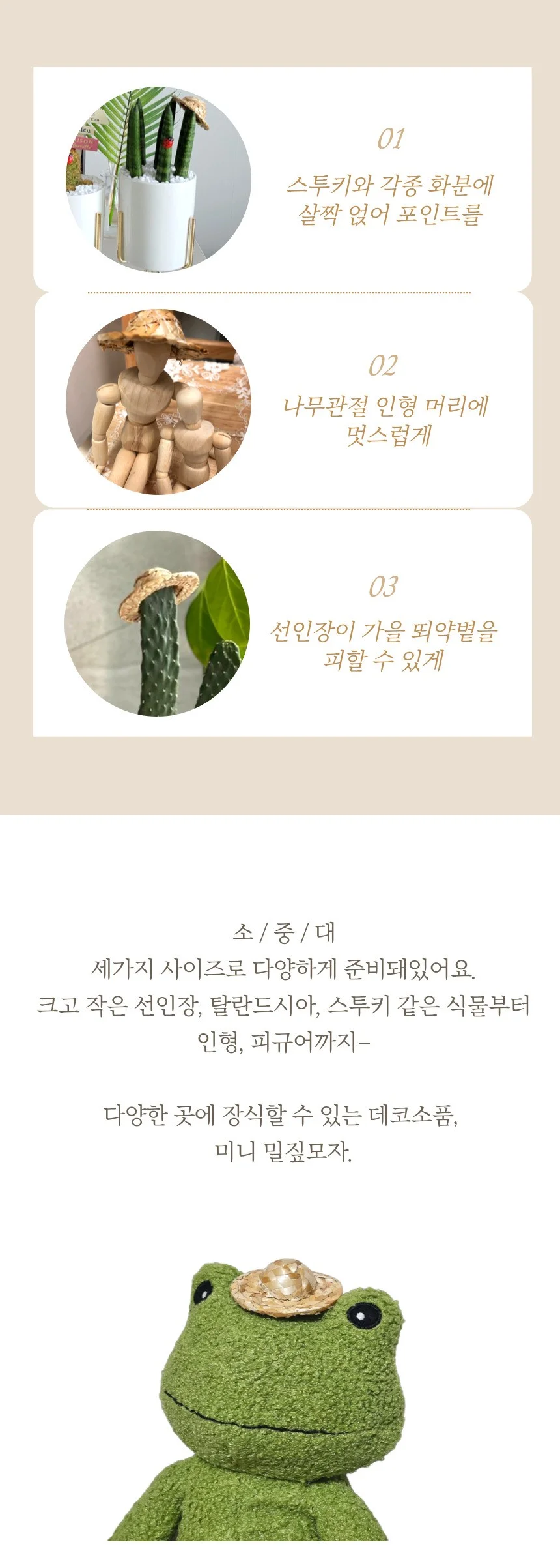 피규어 인형 선인장 스투키 장식 미니 밀짚모자 중형 상세3