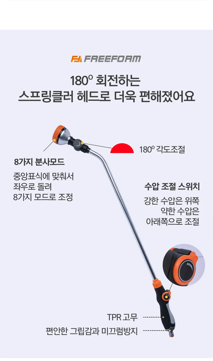 8가지 분사모드 롱분사기 세차 원예 농업 물뿌리개 노즐 고압 스프레이건 호스 상세3