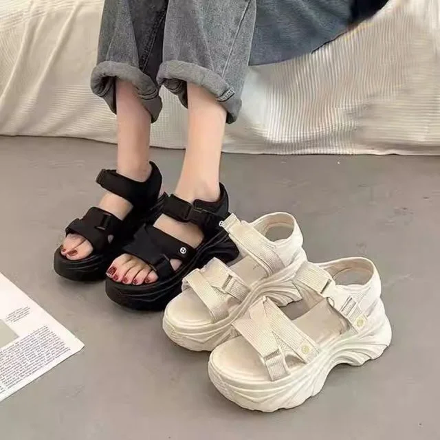 검정 아이보리 통굽 샌들 여름 6cm 여성 발편한 스트랩 여자