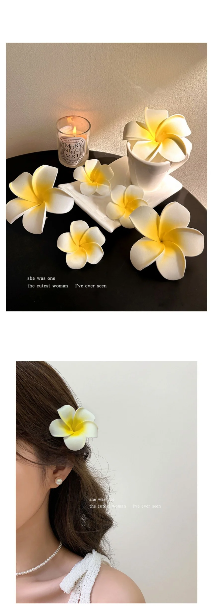 동남아 여행 EVA 플루메리아 장식 헤어 핀 7.5cm 상세4