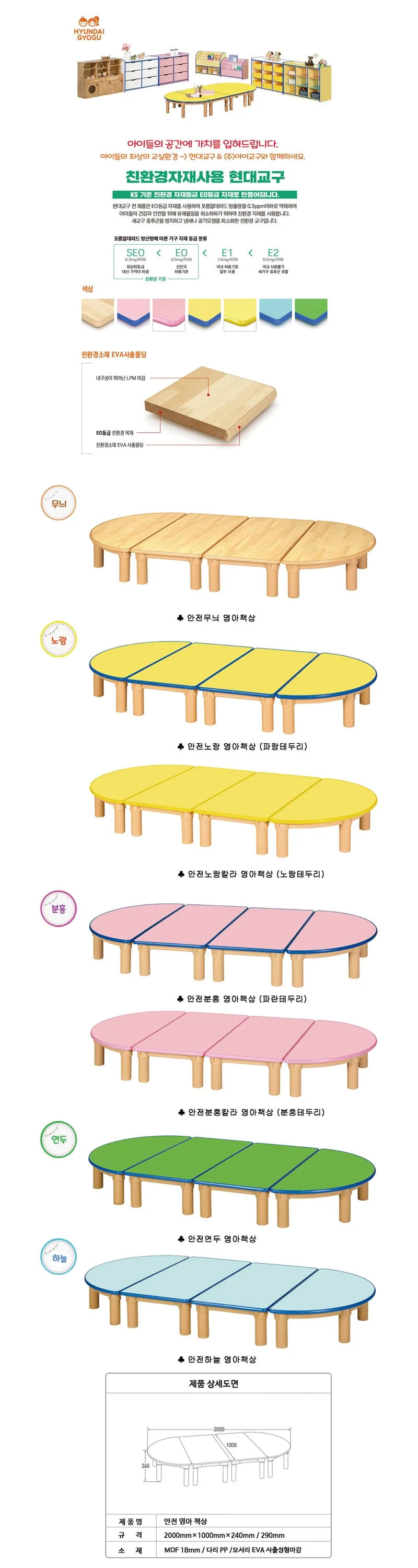 안전 무늬 영아 책상 기본다리 240mm 유아책상 아기책상 어린이집책상 아기의자 상세1