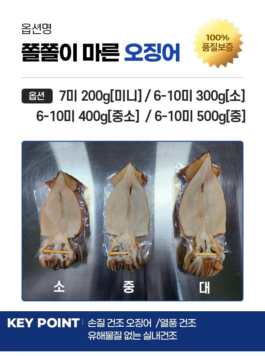 쫄쫄이 마른 건 오징어 300g 6-10미 내외 상세3