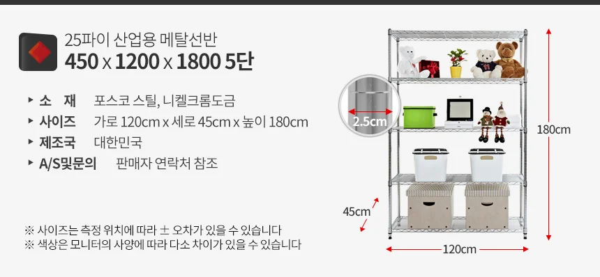 450x1200v1800 5단 대형 진열대 창고 정리선반 진열장 상세4