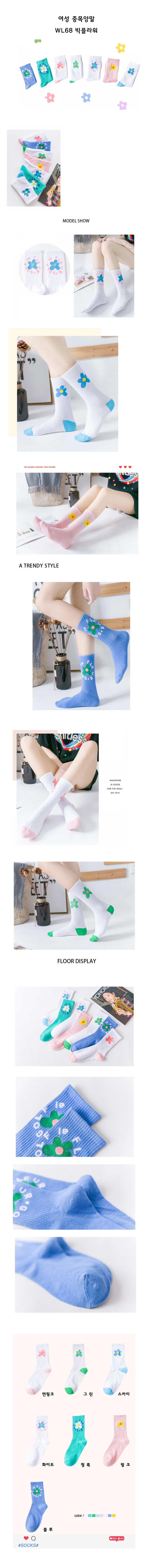 준캡 여성 여자 성인 학생 빅플라워 중목양말 상세1