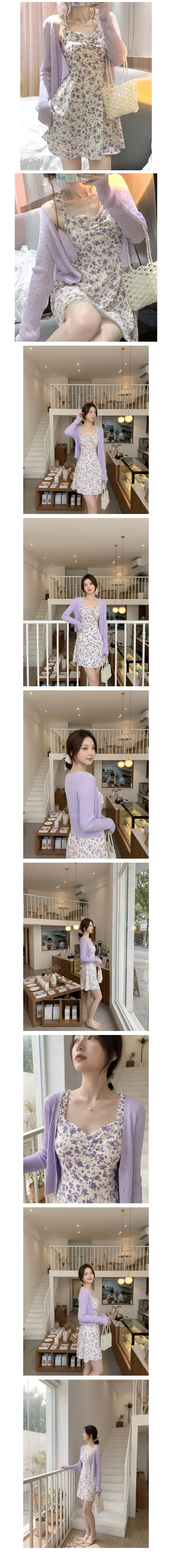 플라워 패턴 프릴 스트랩 미니 원피스 SWC-1010428 상세2