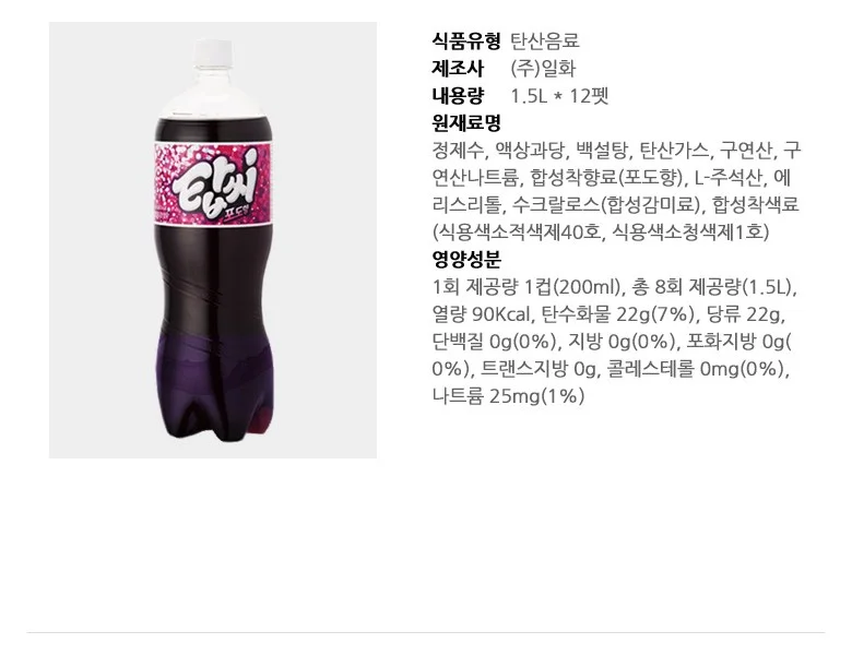 일화 탑씨 포도 1.5L x 12PET 상세2