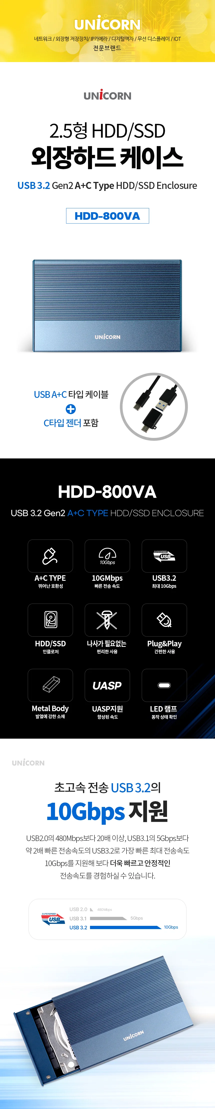 USB 3.2 A타입 C타입 GEN2 외장하드케이스 HDD SSD 고속전송 10GBPS 노트북 데스크탑 PC 스마트TV 상세1