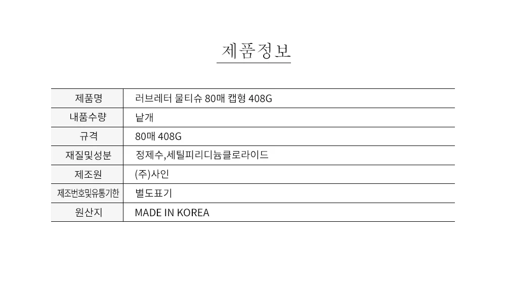 러브레터물티슈 80매 캡형 408G 상세4