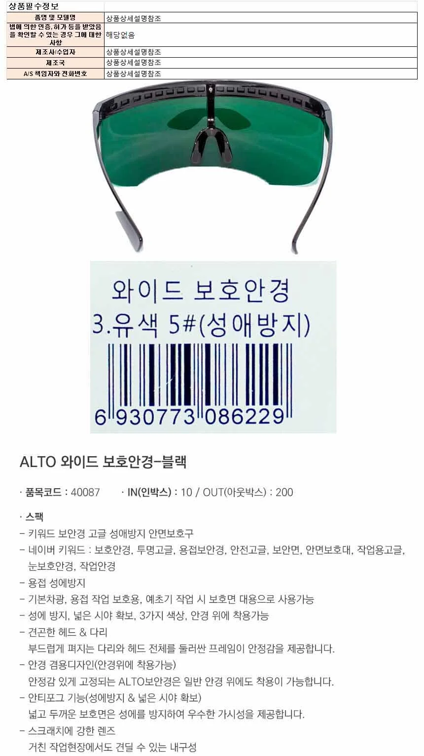 유색 보호안경 작업용 산업안전 고글 상세1