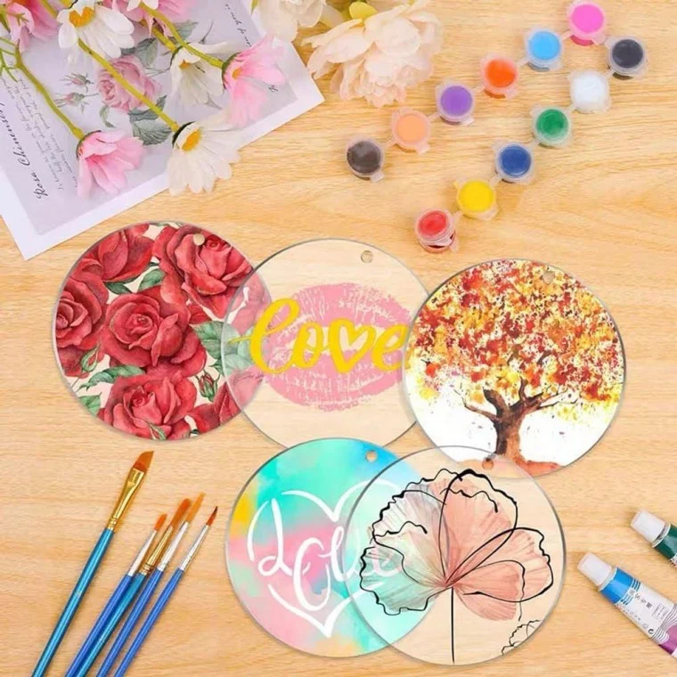 DIY 키링 미술 아크릴판 20p 원형 5cm 아트 공구 키트 만들기 투명 재료 공예