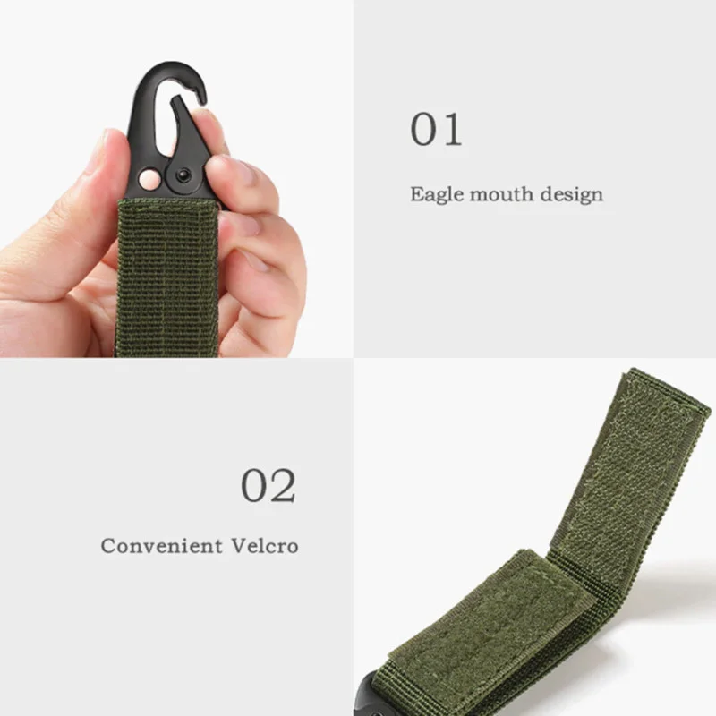 카라비너 벨크로키홀더 캠핑 등산 스트랩 고리 카키 상세2