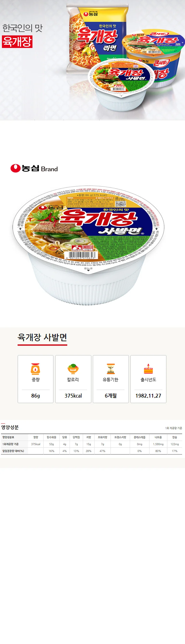 농심 육개장사발면86g24개 비상식 농심라면 농심컵라면 만화방라면 상세2