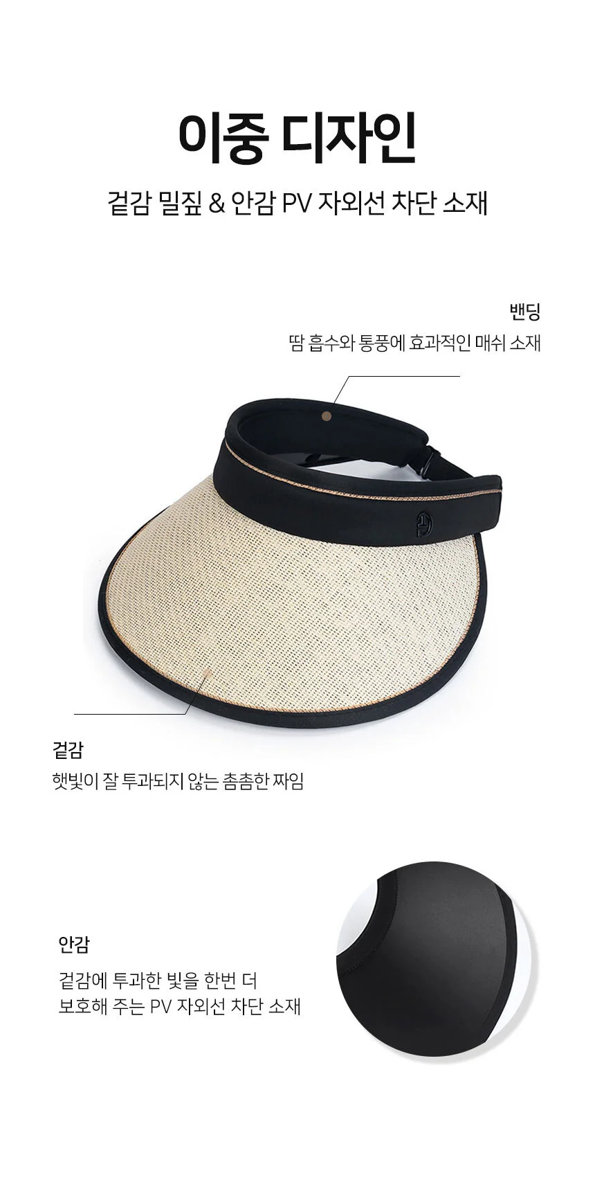 아이보리 여성 썸머모자 접이식 선바이저 해변밀짚모자 상세4
