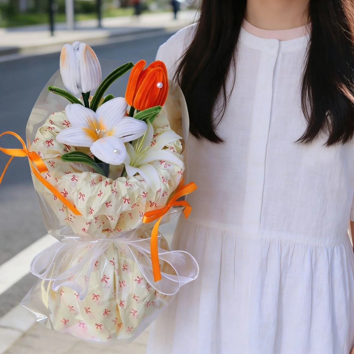 트위스트 모조 튤립 부케 완제품 핸드메이드 선물 어머니날 생일 장식 아이디어 상세2
