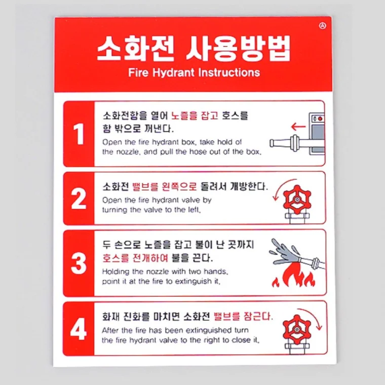 소화전 사용방법 부착식 안내판 사용방법 아크릴 표찰