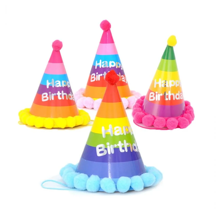 (무지개솜방울생일고깔모자) 파티 모자 생일 이벤트