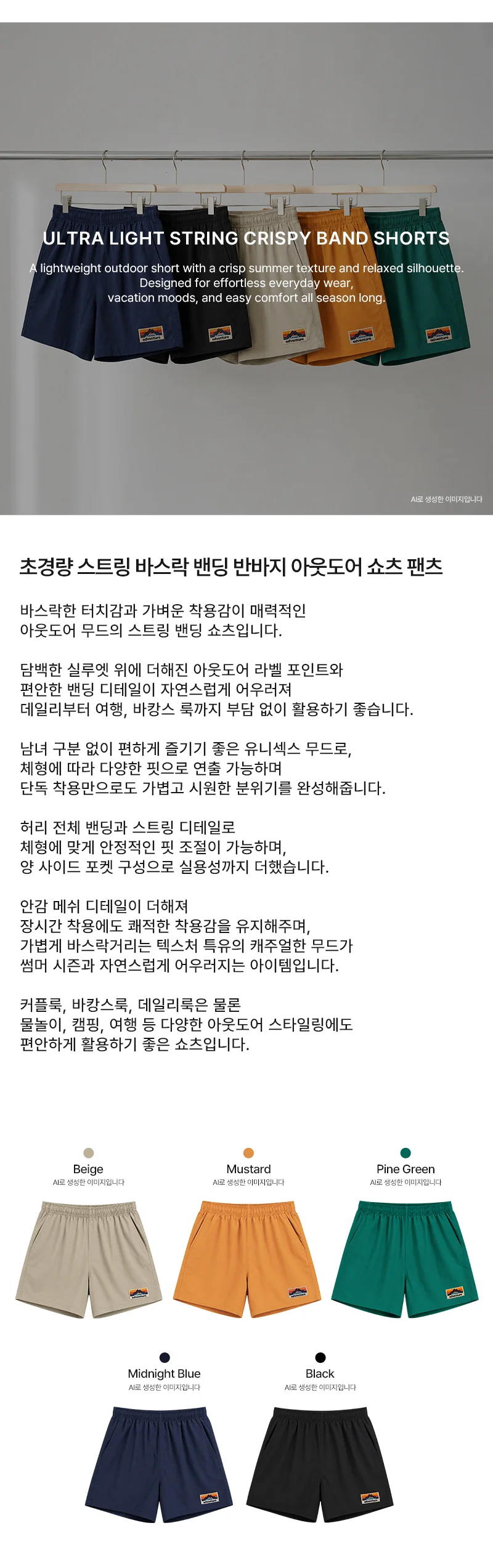 반바지 여성 밴딩 스트링 여름 하의 외출 코디 데일리용 상세1