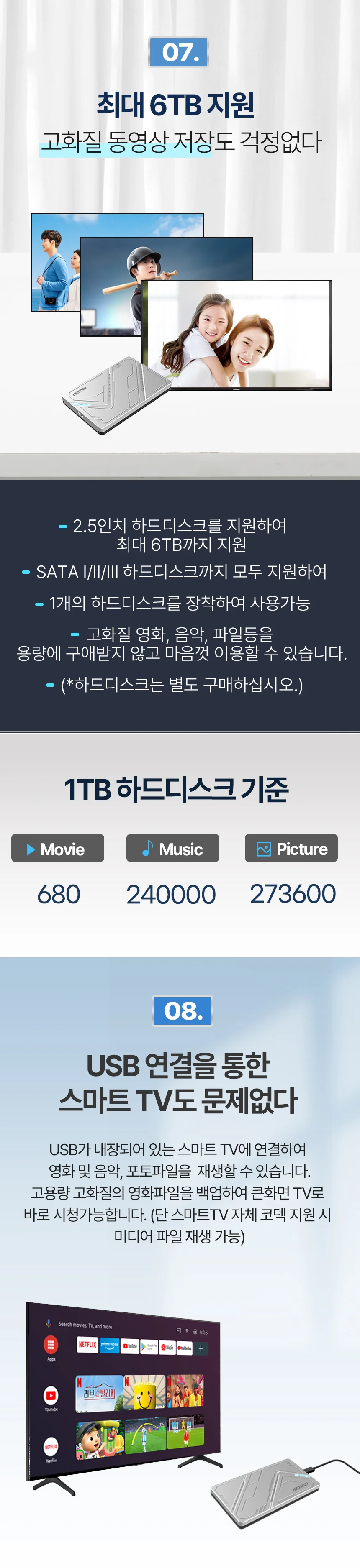 유니콘 USB3.1 케이블포함 2.5인치 외장하드케이스 원터치슬라이드조립 HDD-300V 상세5
