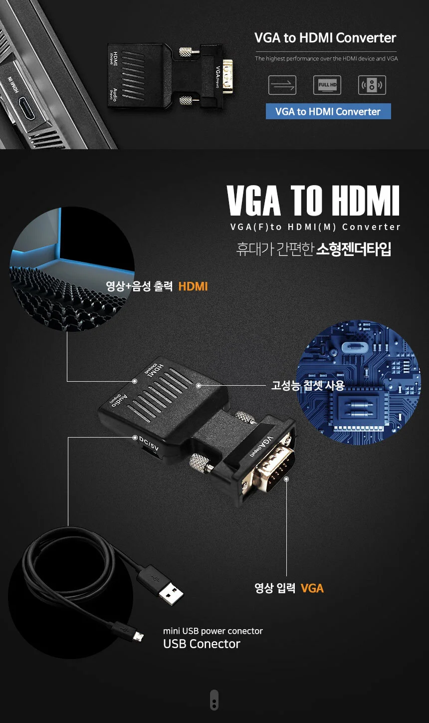 컨버터 변환젠더 vga 연장케이블 연장 VGA 상세2