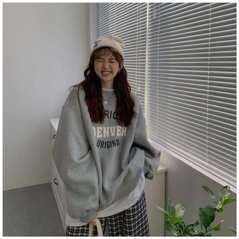레터링 덴버 벌룬 소매 오버핏 맨투맨 긴팔 티셔츠 여성긴팔 긴팔티 상세3