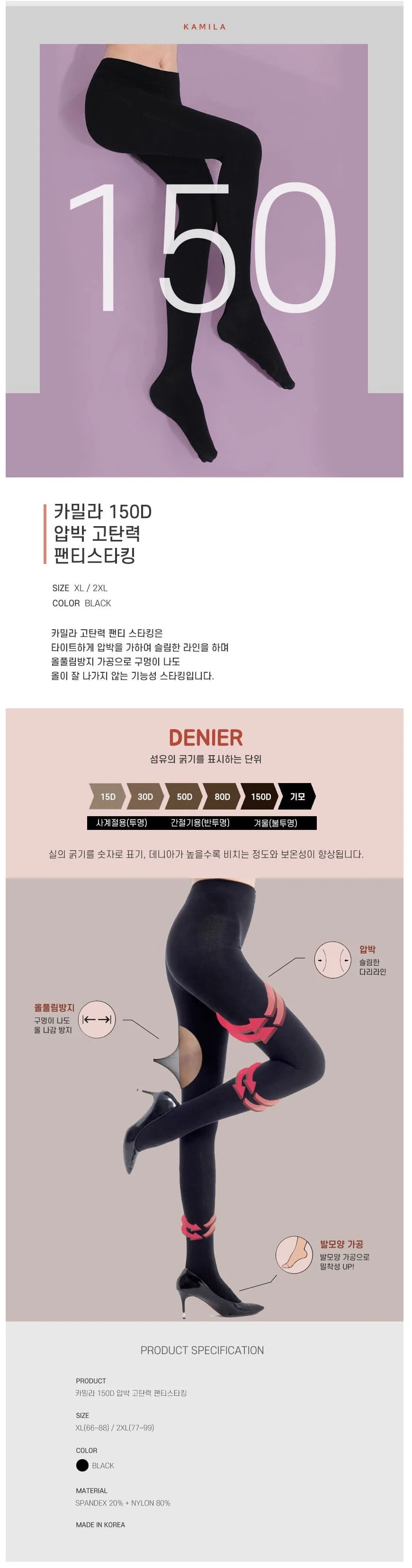 팬티 스타킹 국산 타이즈 팬츠 스타킹 빅사이즈 150D 상세2