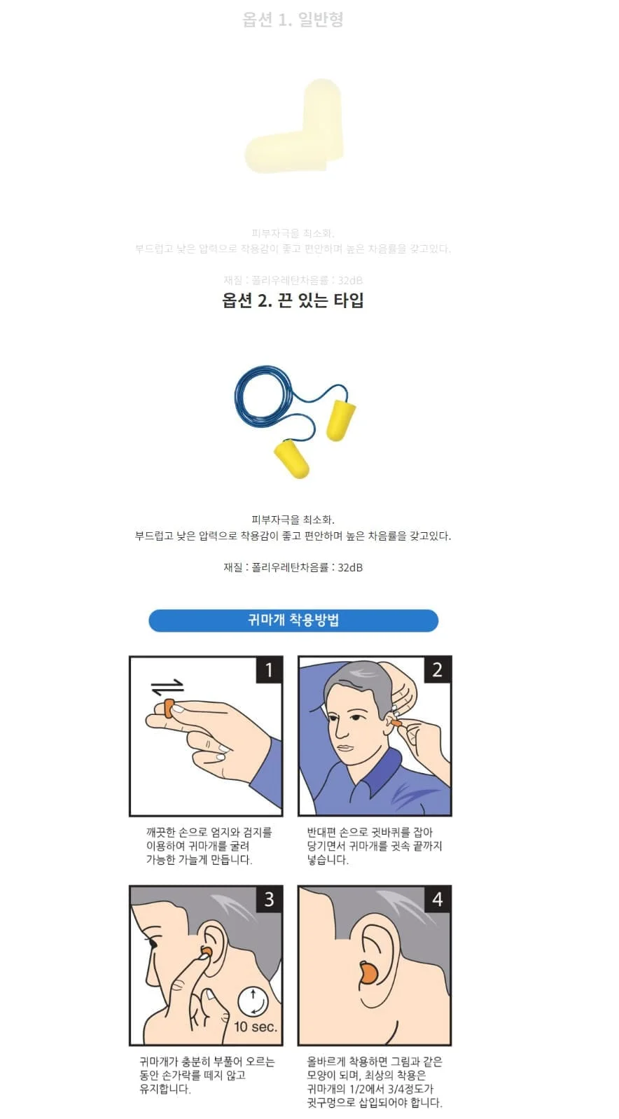 3M 귀마개 소음 이어플러그 귀마개 끈타입 32db 1BAG 상세2