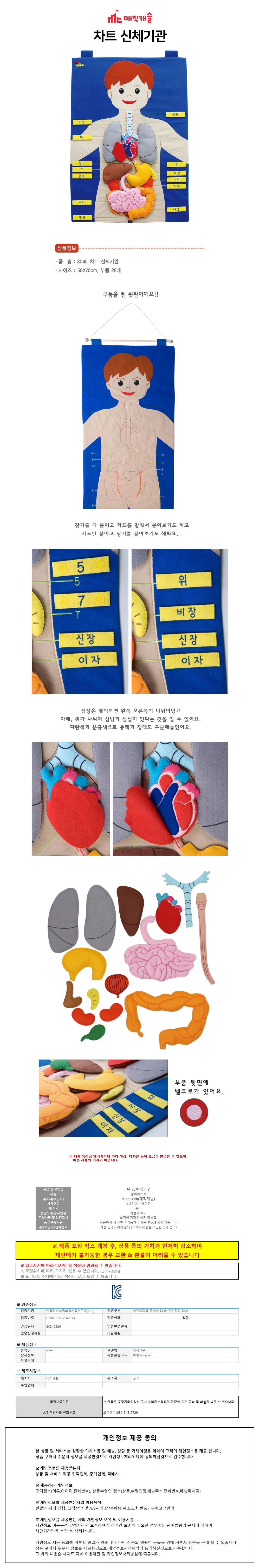 매직캐슬 차트 신체기관(한글) (3045) (교육차트) 상세1