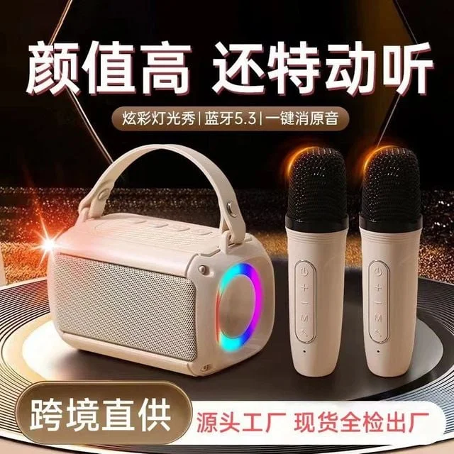 무선 블루투스 미니 마이크 스피커 듀엣 노래방 RGB 조명 휴대용 상세1