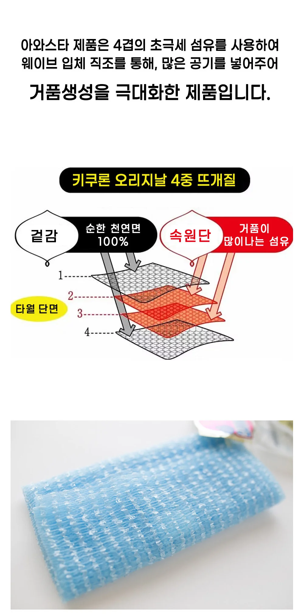 일본산 키쿠론 아와스타 샤워타올 소프트 핑크 상세4